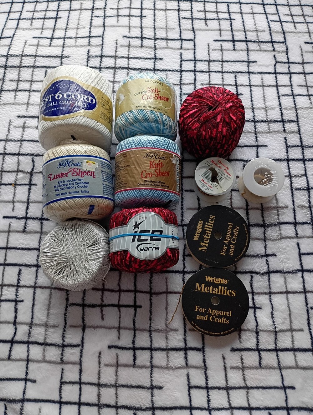 Assorted Metallic and Cotton Craft Yarn Bundle NEW AND USED (4 Used)